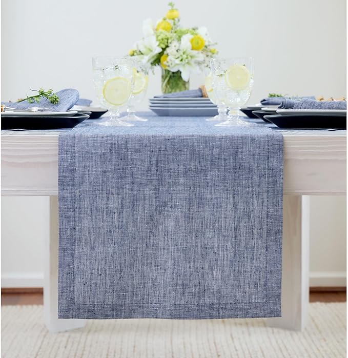 Solino Home Linen Chambray Indigo Table Runner 120 Inches Long - Image 2