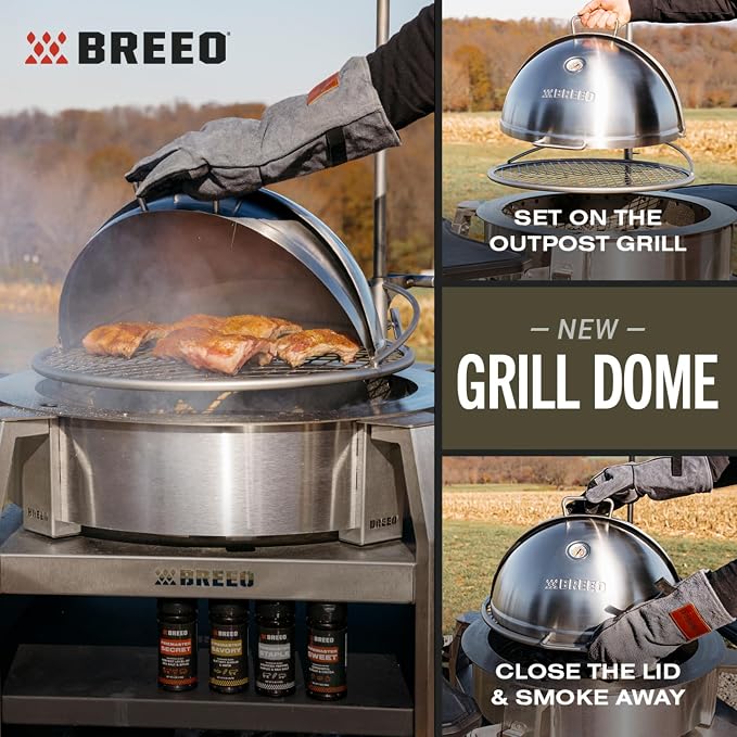 Breeo Grill Dome Hinged Stainless Steel Dome w/Built-in Thermometer, Griddle - Image 6