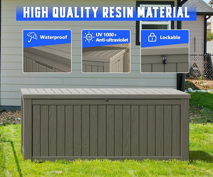 NUNU LAB 150 Gallon Outdoor Storage Box, Resin Large Sturdy Deck Box, Backyard - Image 4