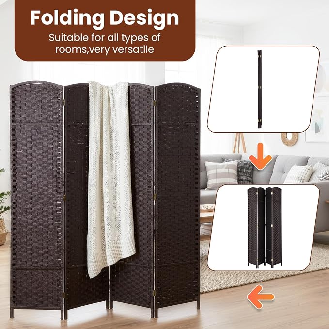 FDW Room Divider 4 Panel Screen 5.6 Ft Tall Partition Privacy Screens Folding - Image 4