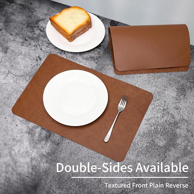 Cowhide Pattern Faux Leather Placemats Set of 4, Heat Resistant Non-Slip - Image 2