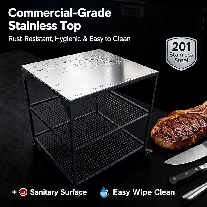 JIN BETTER GRILL PARTS Heavy-Duty Steel Frame Outdoor Kitchen Cart | Stainless - Image 2