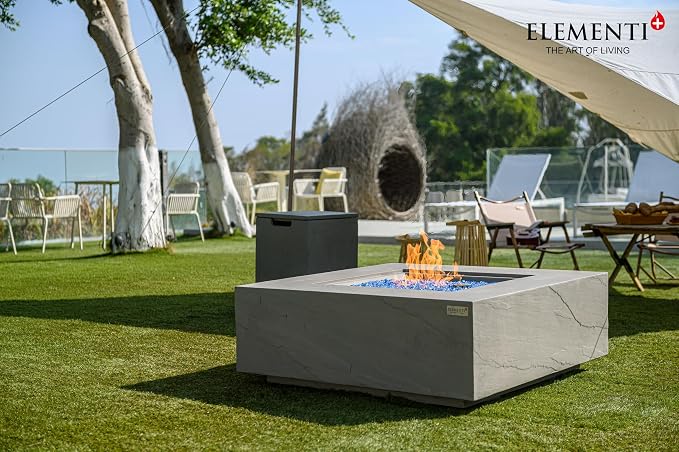 Elementi+ | Capertee Gas Fire Pit Cast Concrete 40" Square Fire Table, Outdoor - Image 6