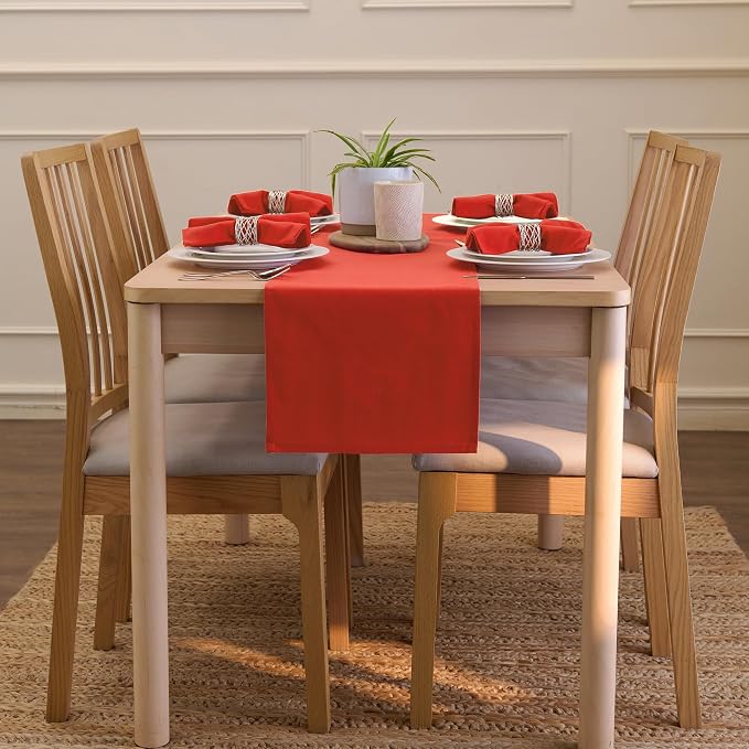 Encasa XO Table Runner 13x72 in Long | Cotton Canvas Fabric | Brick Solid Color - Image 4