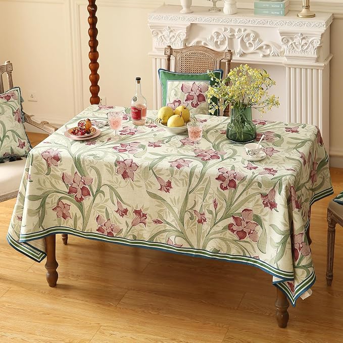 patdrea Designer Green Rectangle Tablecloth, Framhouse Vintage French Violets - Image 3