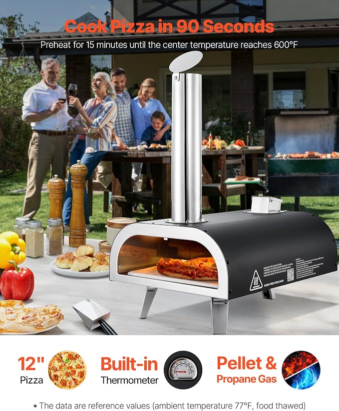 VEVOR Dual Fuel Pizza Oven Outdoor, 12 in Wood Fire & Propane Gas Pizza Ovens - Image 2