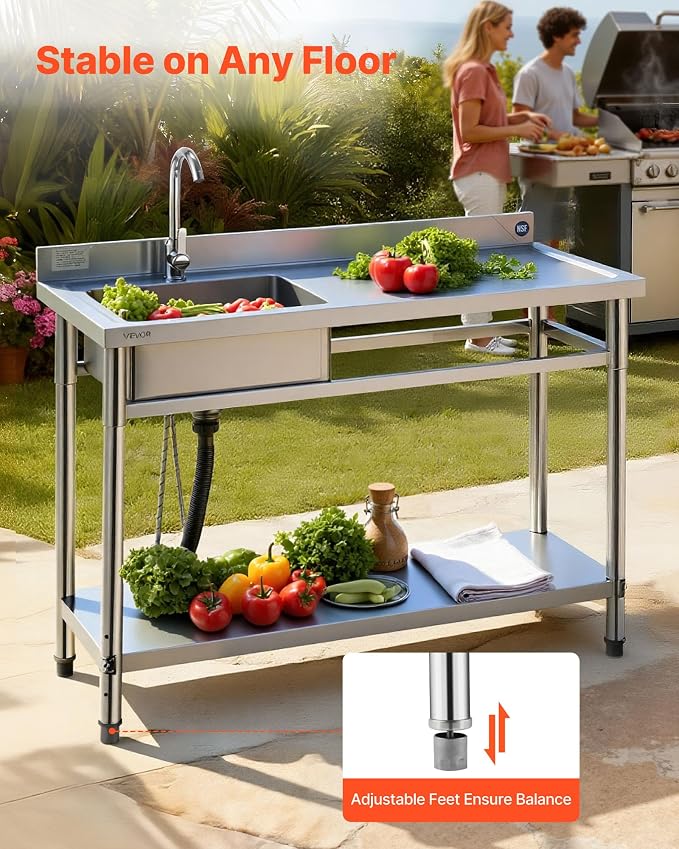 VEVOR Stainless Steel Utility Sink, Free Standing Single Bowl Commercial - Image 6