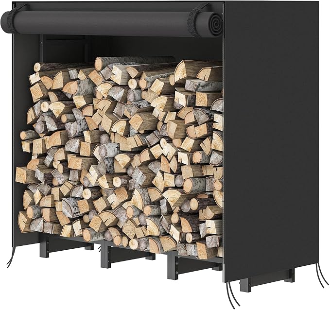 HOOBRO 4FT Firewood Rack with Cover, Outdoor Firewood Log Rack, Adjustable Log by HOOBRO