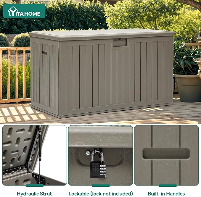 YITAHOME 200 Gallon Extra Large Deck Box, Double-Wall Resin Outdoor Storage Box - Image 7