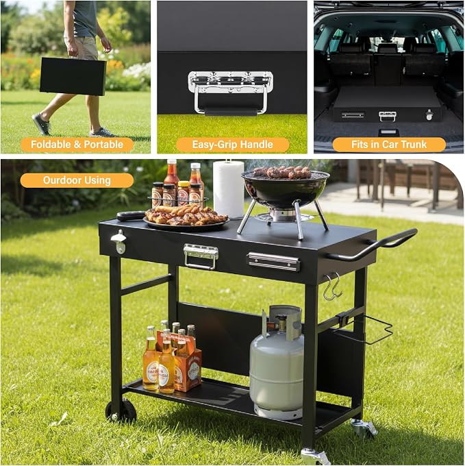 VINGLI Outdoor Grill Table Cart, Foldable Grill Cart - Image 5