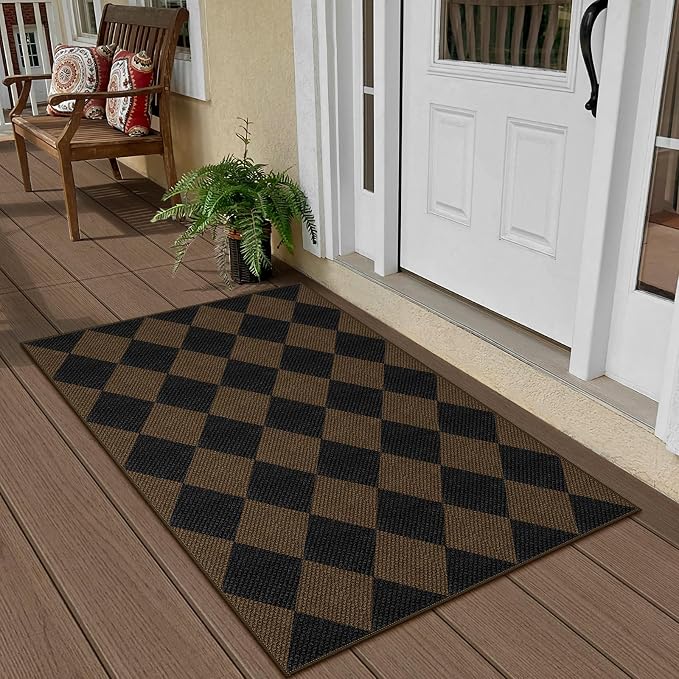 Easy Jute Checkered Entryway Rug, 2.6x4 Coffee Modern Indoor Outdoor Doormat - Image 6
