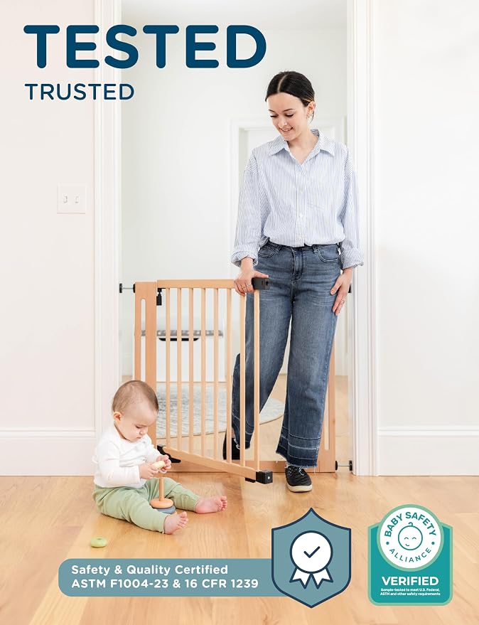 SizeWise™ Wood Pressure Mounted Safety Gate 37.4"-41.34" | Extra-Wide Passage | - Image 7