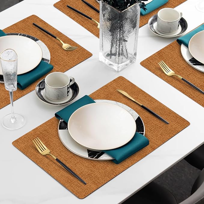 Faux Leather Heat Resistant Fall Placemats Set of 6 – Waterproof Oilproof - Image 2