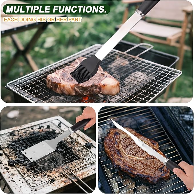 Barbecue Tool Set, 6-Piece Stainless Steel Grilling Accessories with Long Handles