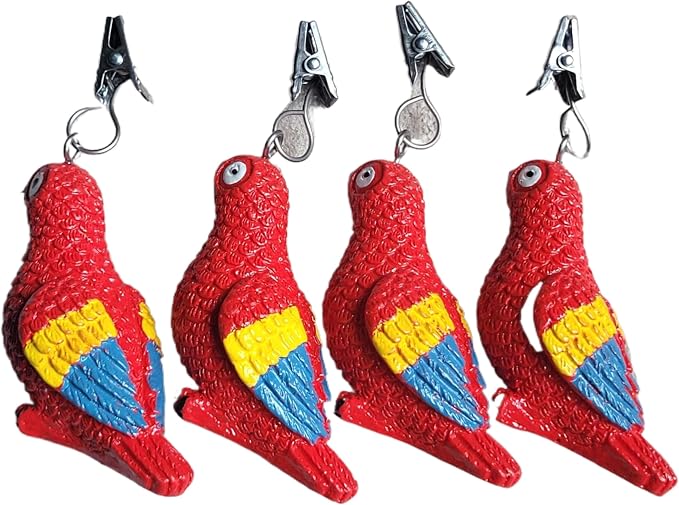 TwoFish Home Set of 4 Red Parrot Resin Tablecloth Weights Clips Red Parrot - Image 2