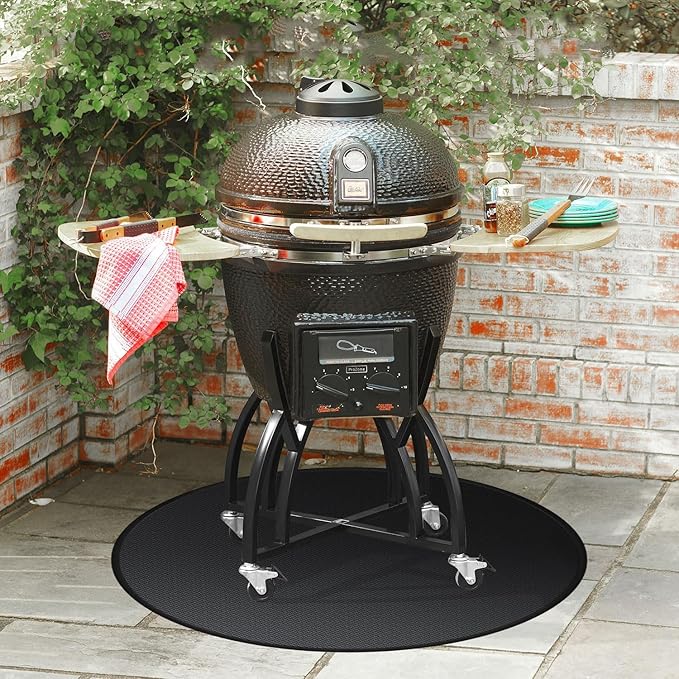 Grill Floor Mat 48 Inch Round Fiberglass Fire Pit Pad with Storage Bag