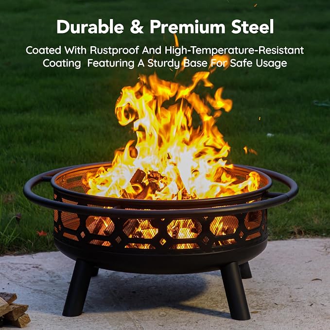 36 Inch Fire Pit, Outdoor Wood Burning Firepit - Image 7