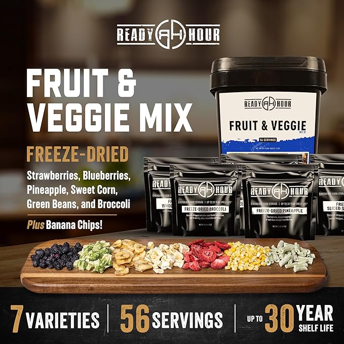 Ready Hour, Fruit & Veggie Mix, Non-Perishable Freeze-Dried Food, 30-Year Shelf - Image 4