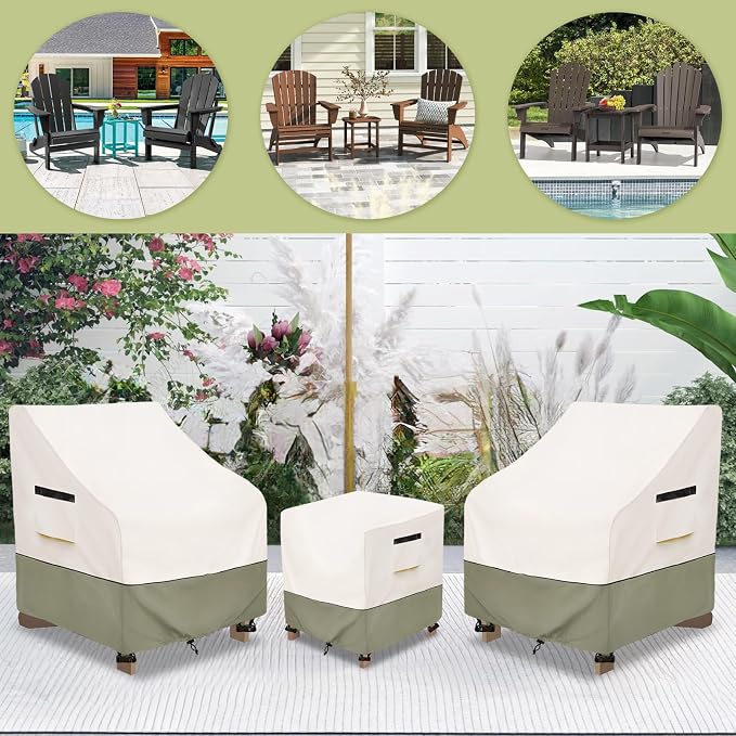 3 Pieces Adirondack Chair Sets Cover, 600D Heavy Duty Waterproof Outdoor Chair - Image 5