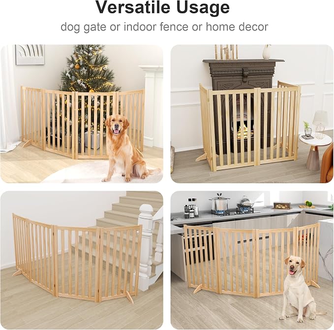 36" Height Extra Tall Freestanding Pet Gate, Solid Wood Folding Safety Fence - Image 4