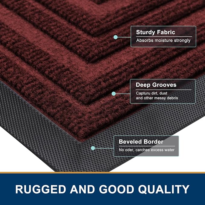 Buganda Front Door Mat Indoor Outdoor Entrance, Non-Slip Natural Rubber Doormats - Image 4