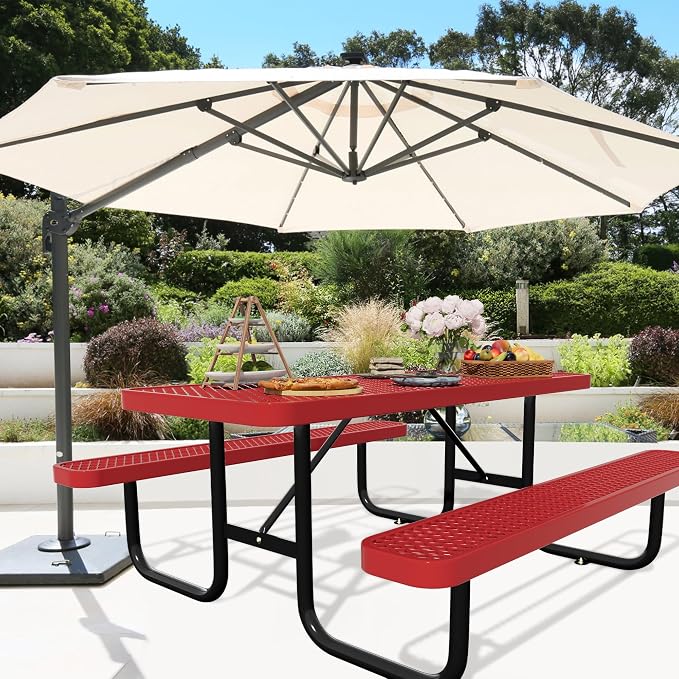 6FT Picnic Tables for Outdoors, Rectangular Commercial Metal Picnic Table Bench - Image 3
