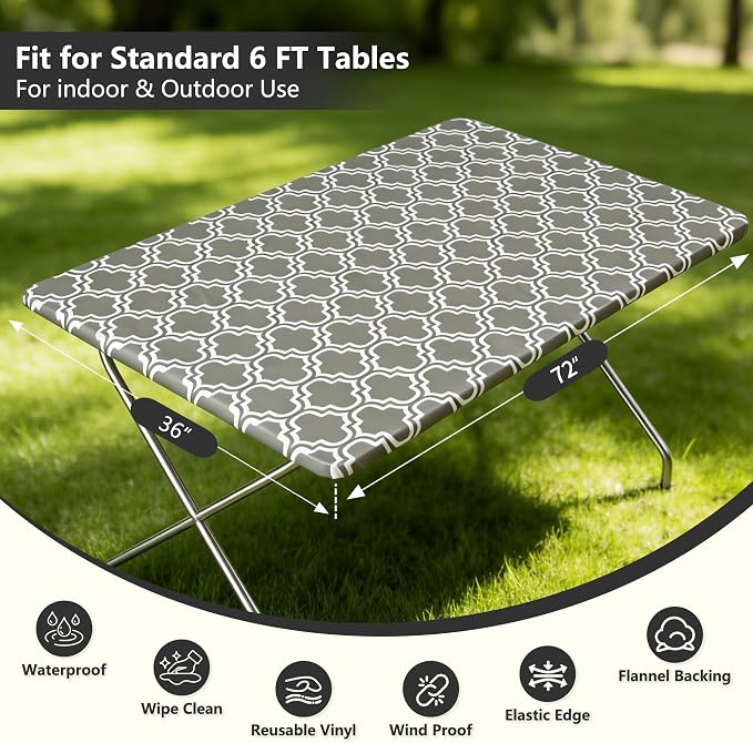 Rectangle Picnic Table Cloth, Elastic Waterproof Fitted Vinyl Tablecloths - Image 5