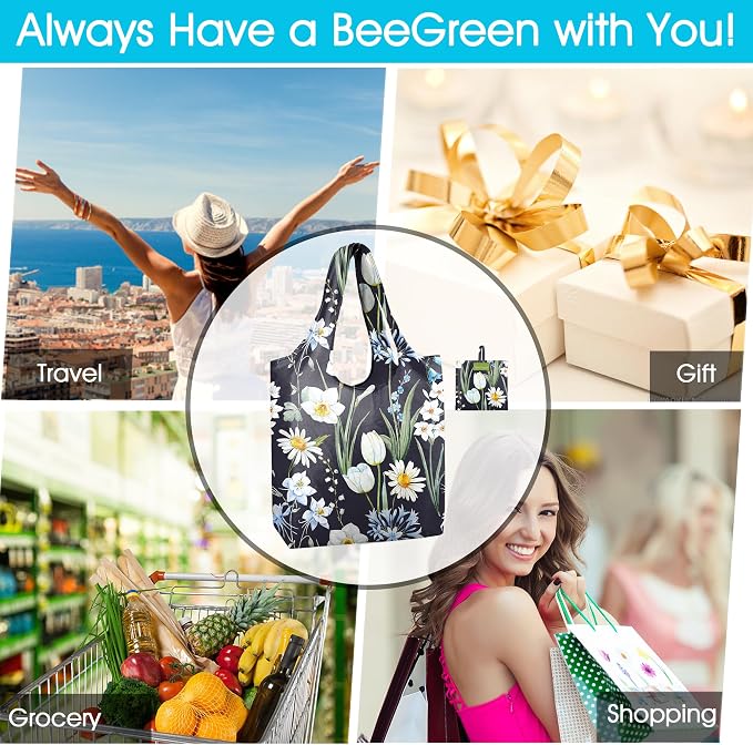 BeeGreen Floral Reusable Grocery Bags Bulk 6 Packs X-Large50LBS, Reusable - Image 7