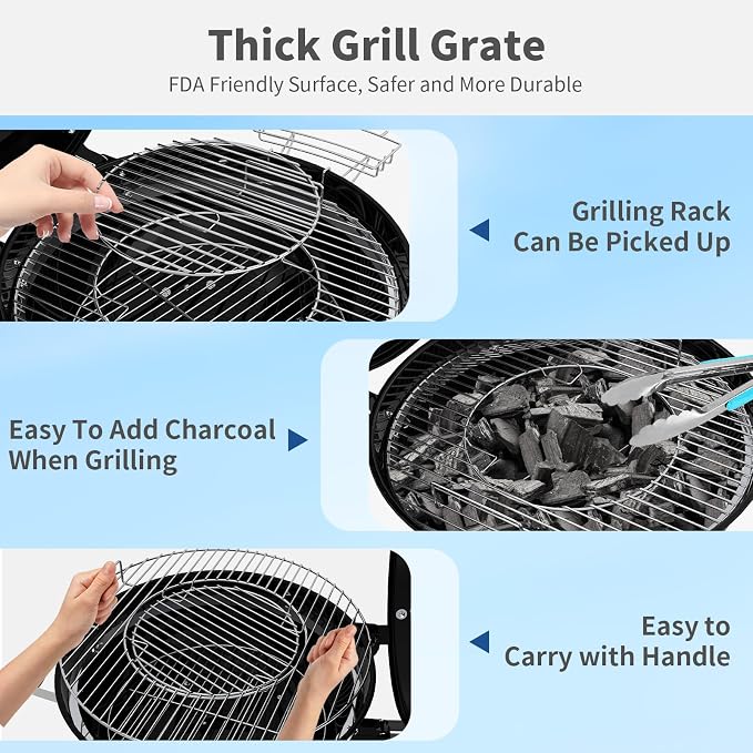 22.5-Inch Portable Charcoal Grill, Heavy Duty Kettle BBQ Smoker - Image 8