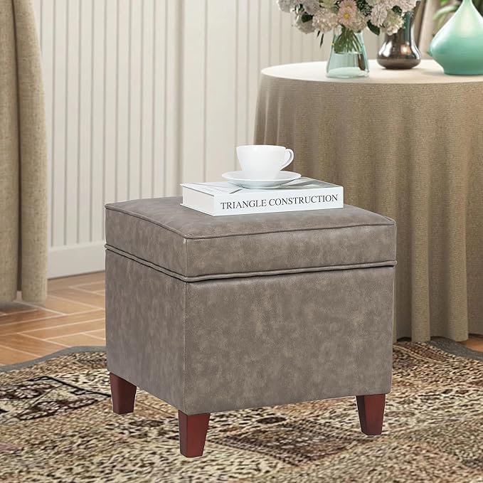 Adeco 17.5" Square Faux Leather Ottoman - Image 6