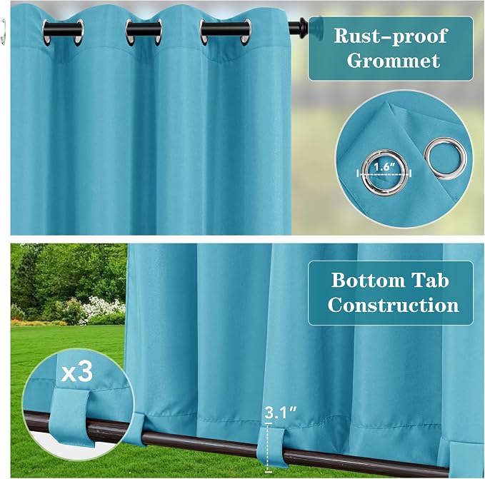 HolidayIdeas Patio Curtains Outdoor Waterproof 4 Panels 54x84 Inch-Windproof - Image 2