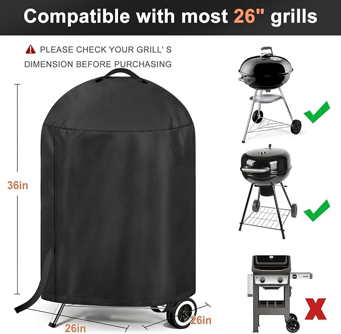 LBTING Grill Cover, 26-inch Heavy Duty 300D Oxford Waterproof Windproof UV - Image 2