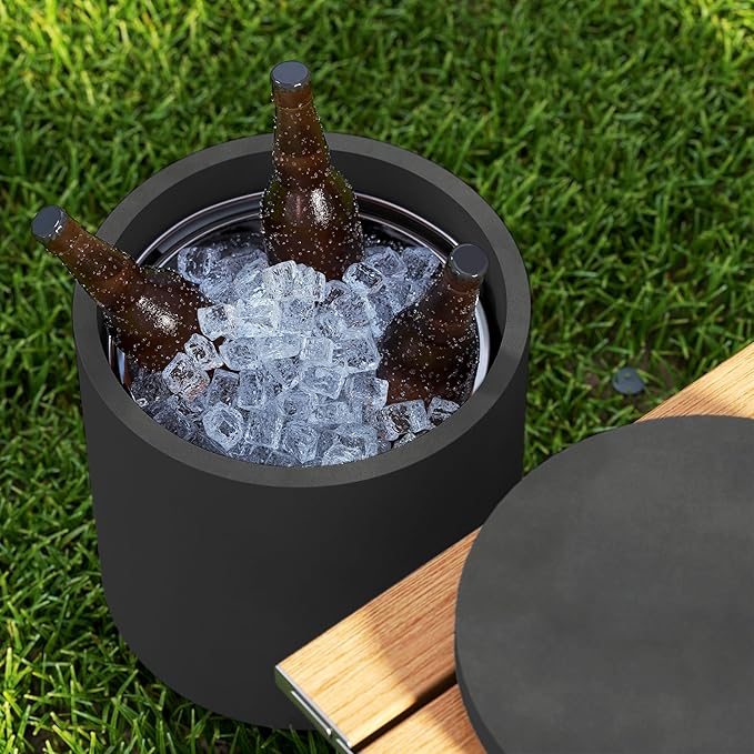 Side Table Cooler, 2.6 Gal Stainless Ice Bucket, Gray Concrete