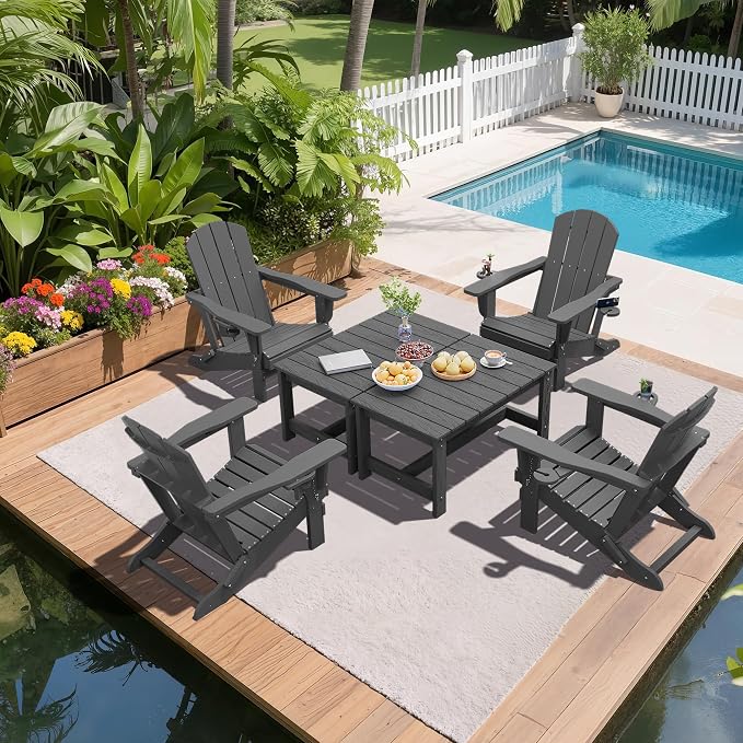 SERWALL Patio Coffee Table, HDPE Rectangle Outdoor Coffee Table Set of 2 - Image 9