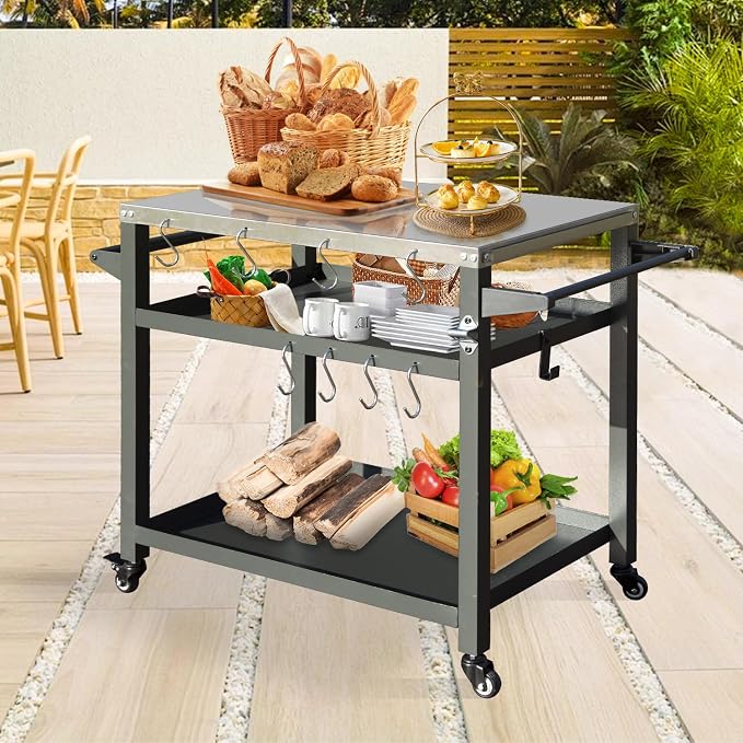 Domi 3-Tier Outdoor BBQ Grill Cart - Image 2