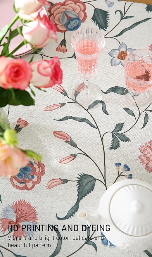 ISAENNE Designer Chinoiserie Linen Floral Extra Long Tablecloth Rectangle - Image 4