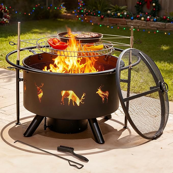NATURAL EXPRESSIONS 32 Inch Outdoor Fire Pit, Wood Burning Fire Pits by NaturalExpressions