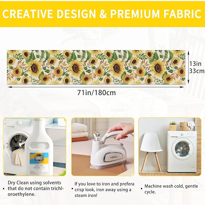 Table Runner Sunflower Leaves Table Runners Summer Seasonal Kitchen Dinning - Image 2