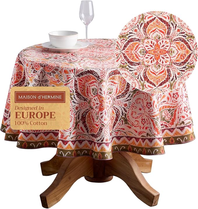 Maison d' Hermine Table Cloth Round Table 100% Cotton 63 Inches Fall Tablecloth by MaisondHermine