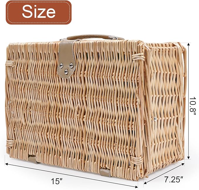 Wicker Picnic Basket for 2 Person, Willow Hamper Basket Sets - Image 9