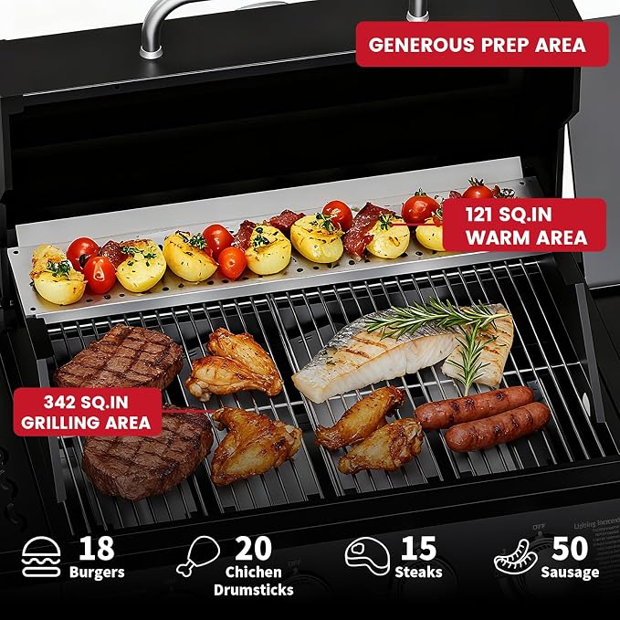 4-Burner Propane Gas BBQ Grill, 000 BTU Output Stainless Steel Barbecue Grill - Image 4