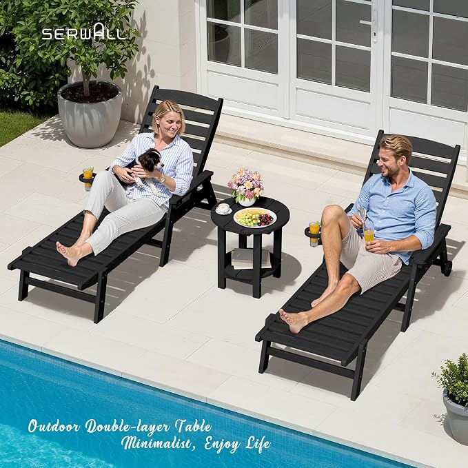 SERWALL Round Outdoor Side Table, HDPE Small Adirondack End Table, 2-Tier Patio - Image 8