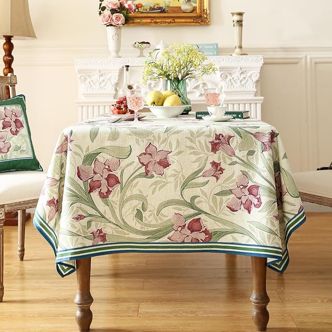 patdrea Designer Green Rectangle Tablecloth, Framhouse Vintage French Violets - Image 3