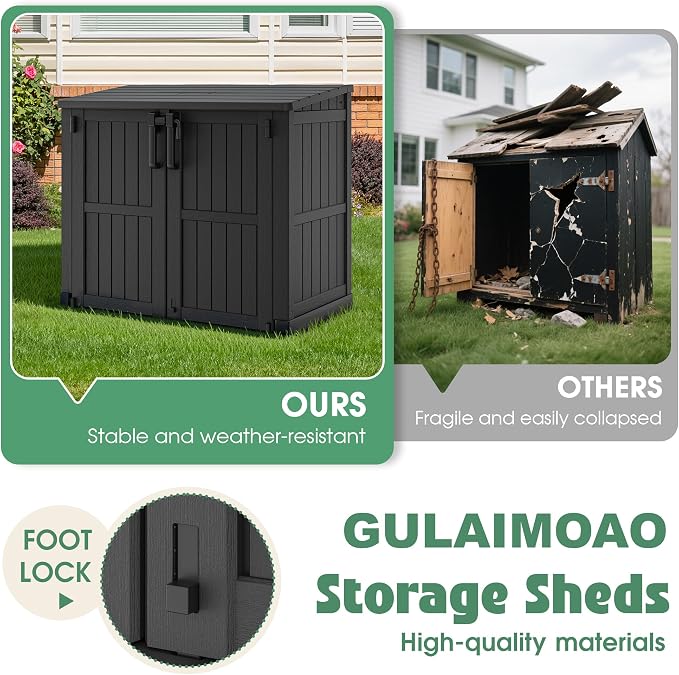 Outdoor Horizontal Resin Storage Shed, Portable Outdoor Storage Cabinet 36 Cu Ft - Image 3