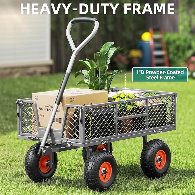 Heavy Duty 900 lbs Capacity Mesh Steel Garden Cart - Image 2