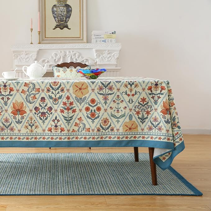 ISAENNE Designer Linen Elegant Extra Long Rectangle Tablecloth, Colorful Floral - Image 2