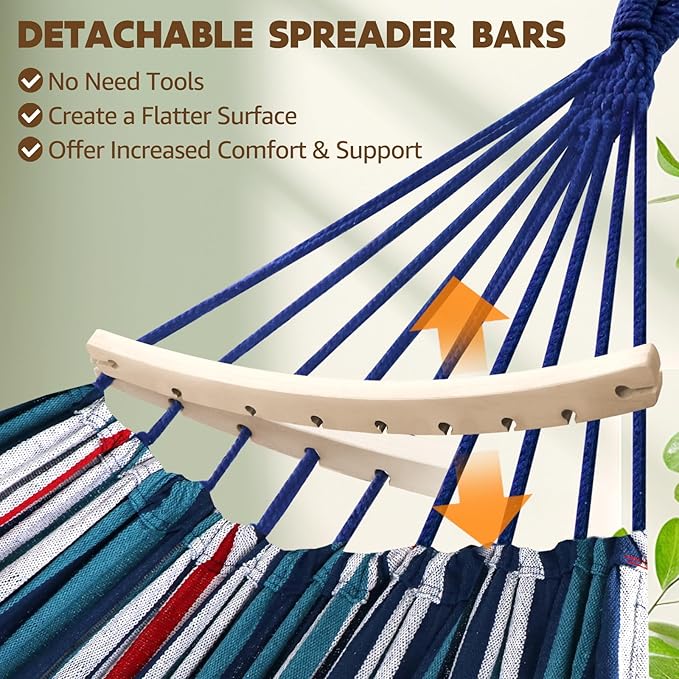 Hammocks with Spreader Bars, Detachable Pole and Cotton Stripes