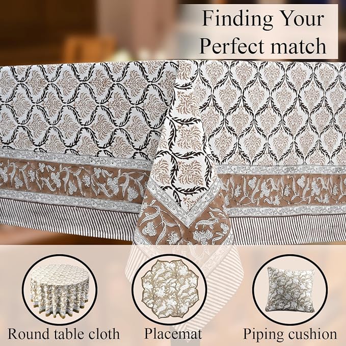 CPC Sandstone Regal Tablecloth 100% Cotton 60x90 Inch Indian Block Print - Image 8