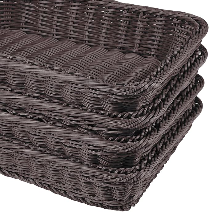 6 Pack 12 Inch Wicker Bread Basket, Handmade Woven Poly Wicker Bread Baskets - Image 3
