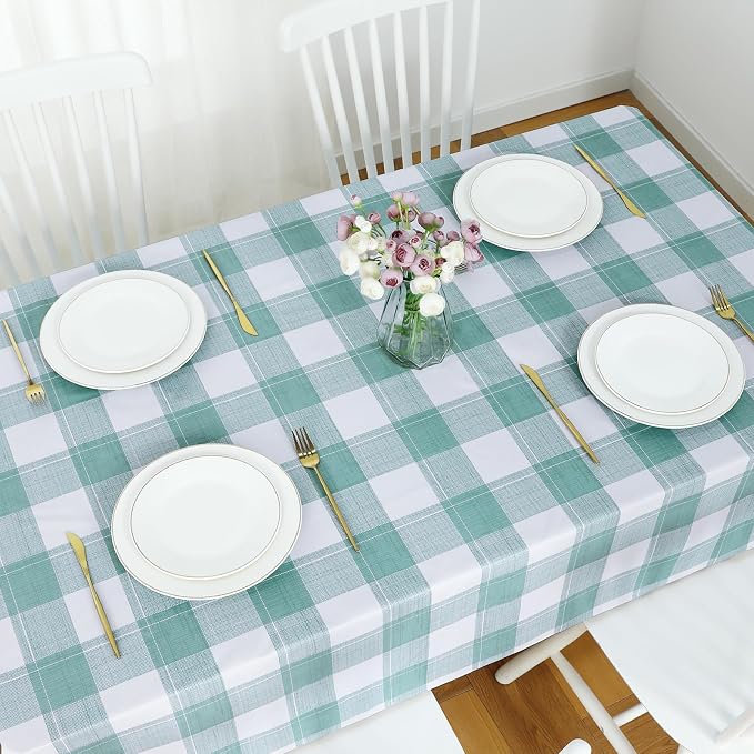 Romanstile Rectangle Plastic Tablecloth, 100% Waterproof Oil-Proof Checkered - Image 5